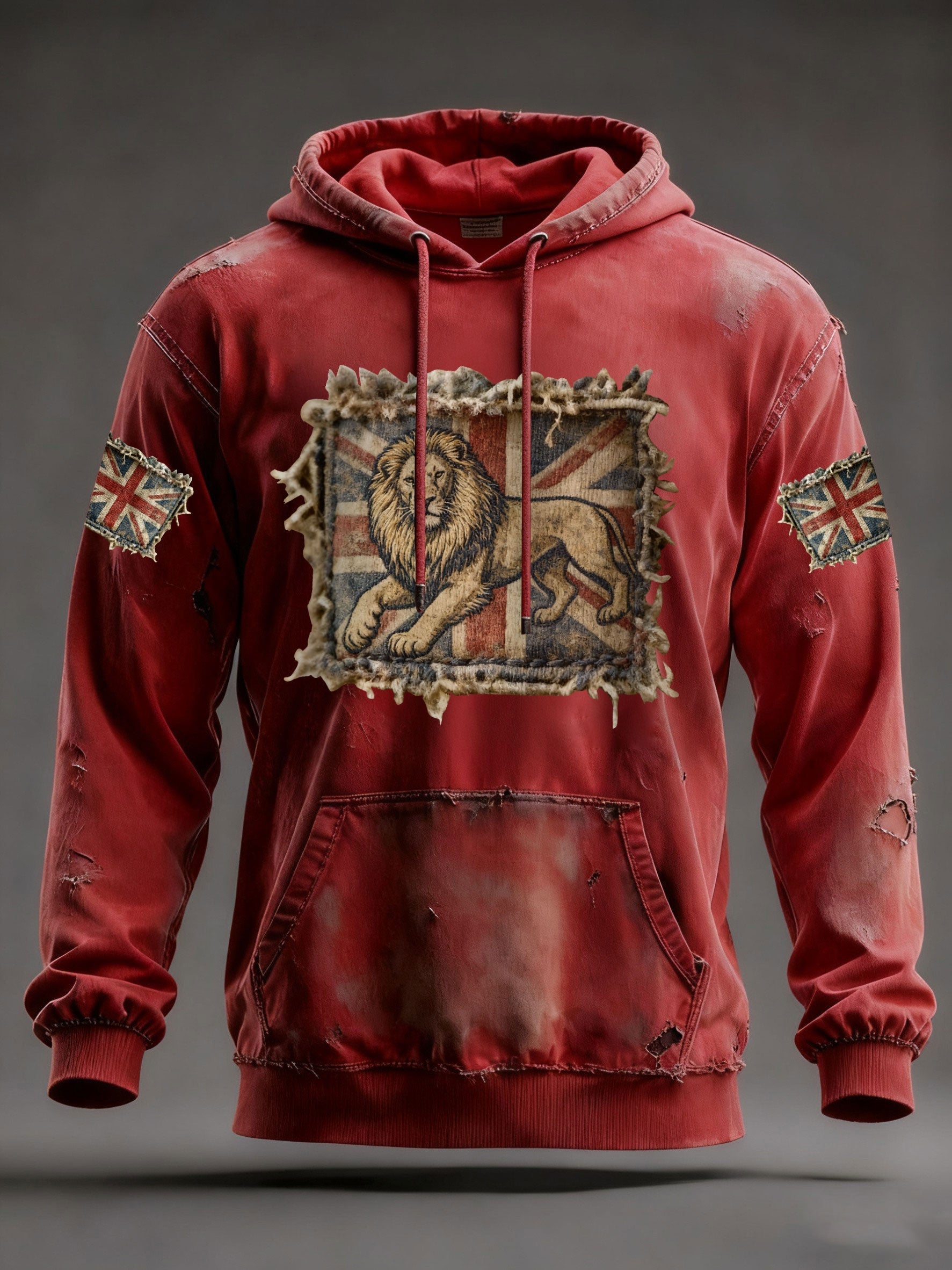 Men's Vintage England Flag Lion Printed Hoodie-5