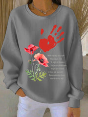 Women's Remembrance Day poppy print Ribbed Round-Neck Sweatshirt-1