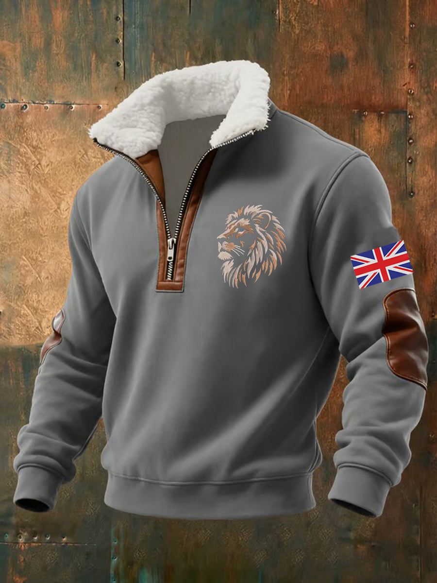 Men's Vintage British Lion Print Sweatshirt-4