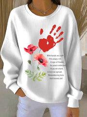 Women's Remembrance Day poppy print Ribbed Round-Neck Sweatshirt-3
