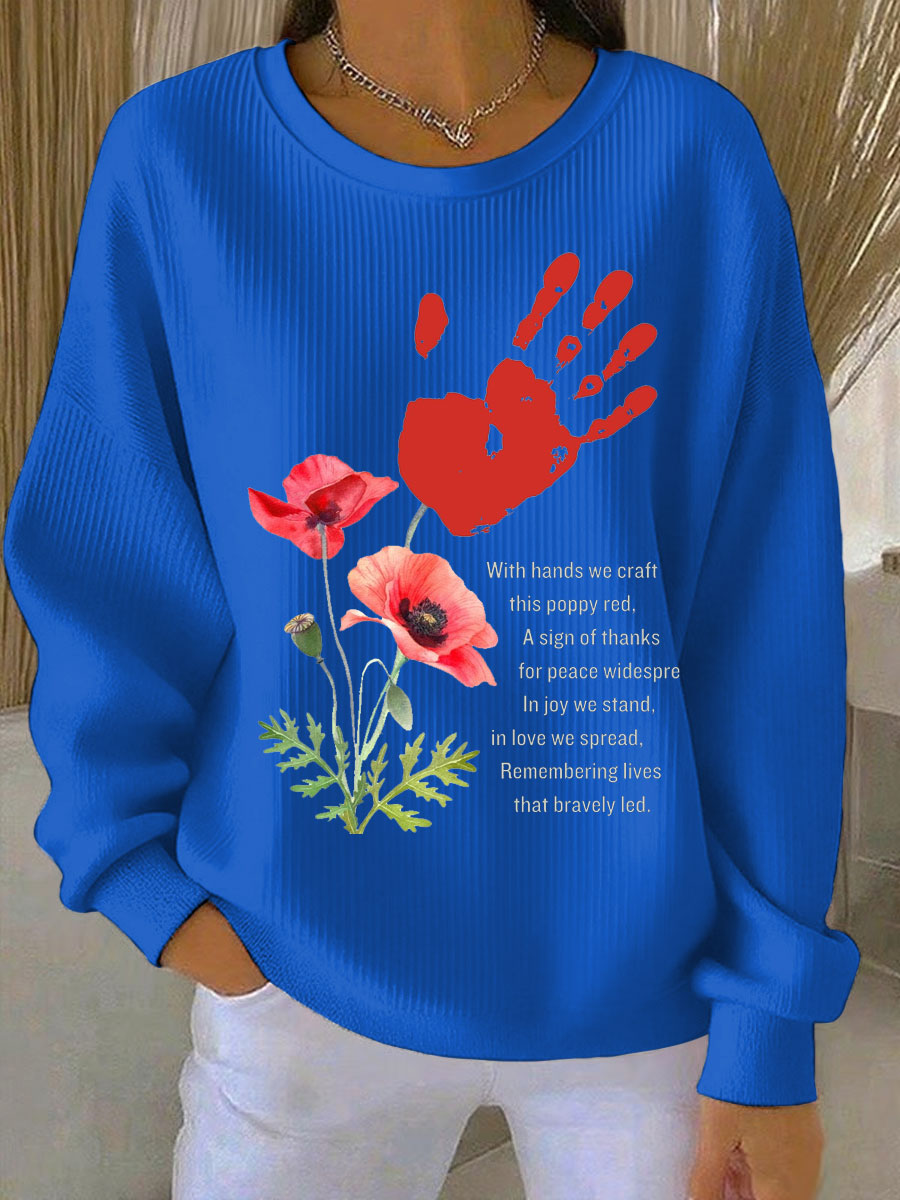 Women's Remembrance Day poppy print Ribbed Round-Neck Sweatshirt-4