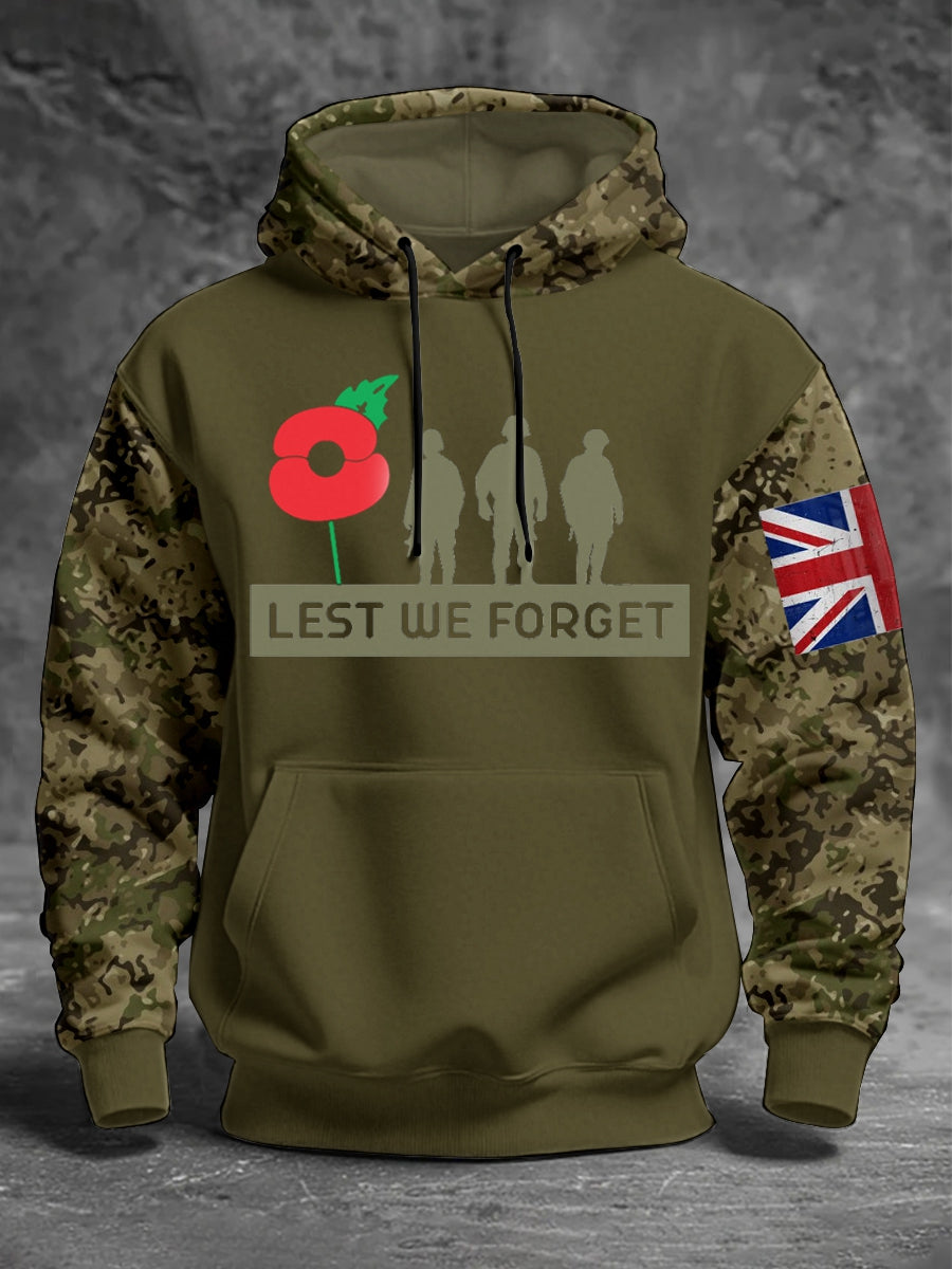 Men's 11th November Remembrance Day LEST WE'S FORGET Poppy Remembrance Hoodie-1