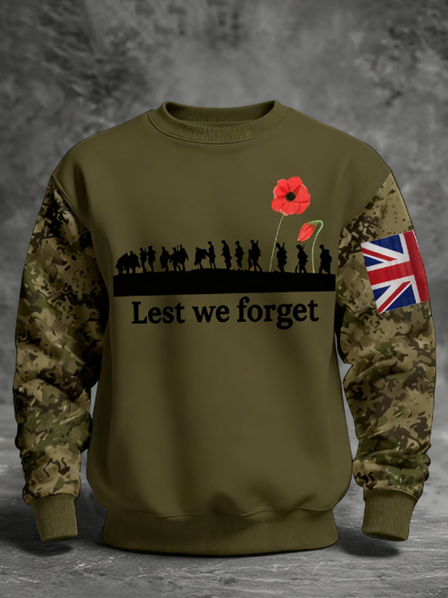 Men's 11th November Remembrance Day LEST WE'S FORGET Poppy Remembrance Sweatshirt