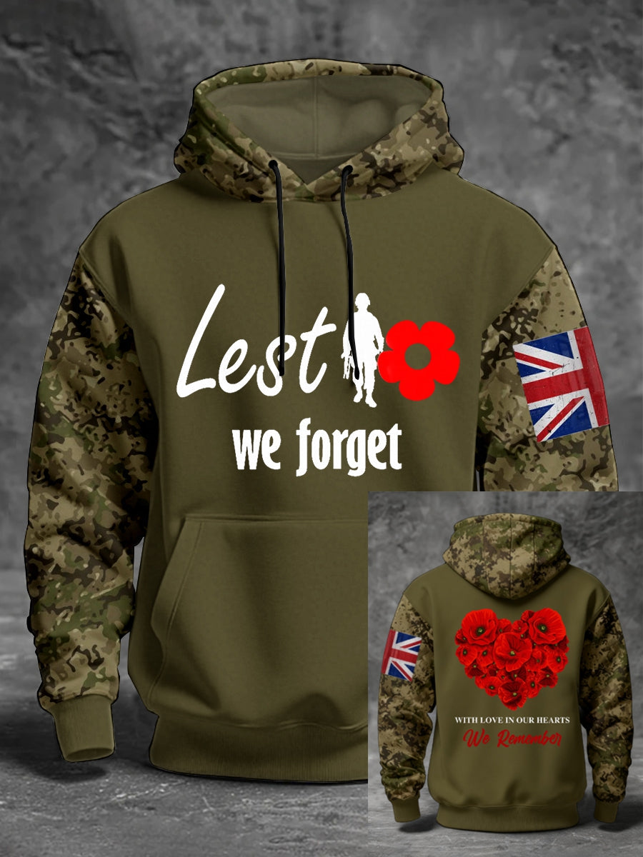 Men's 11th November Remembrance Day LEST WE'S FORGET Poppy Remembrance Hoodie-2