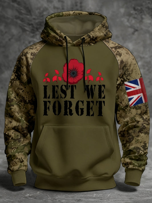Men's 11th November Remembrance Day LEST WE'S FORGET Poppy Remembrance Hoodie