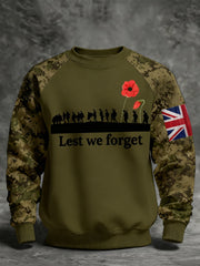 Men's 11th November Remembrance Day LEST WE'S FORGET Poppy Remembrance Sweatshirt