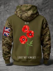 Men's 11th November Remembrance Day LEST WE'S FORGET Poppy Remembrance Hoodie-1