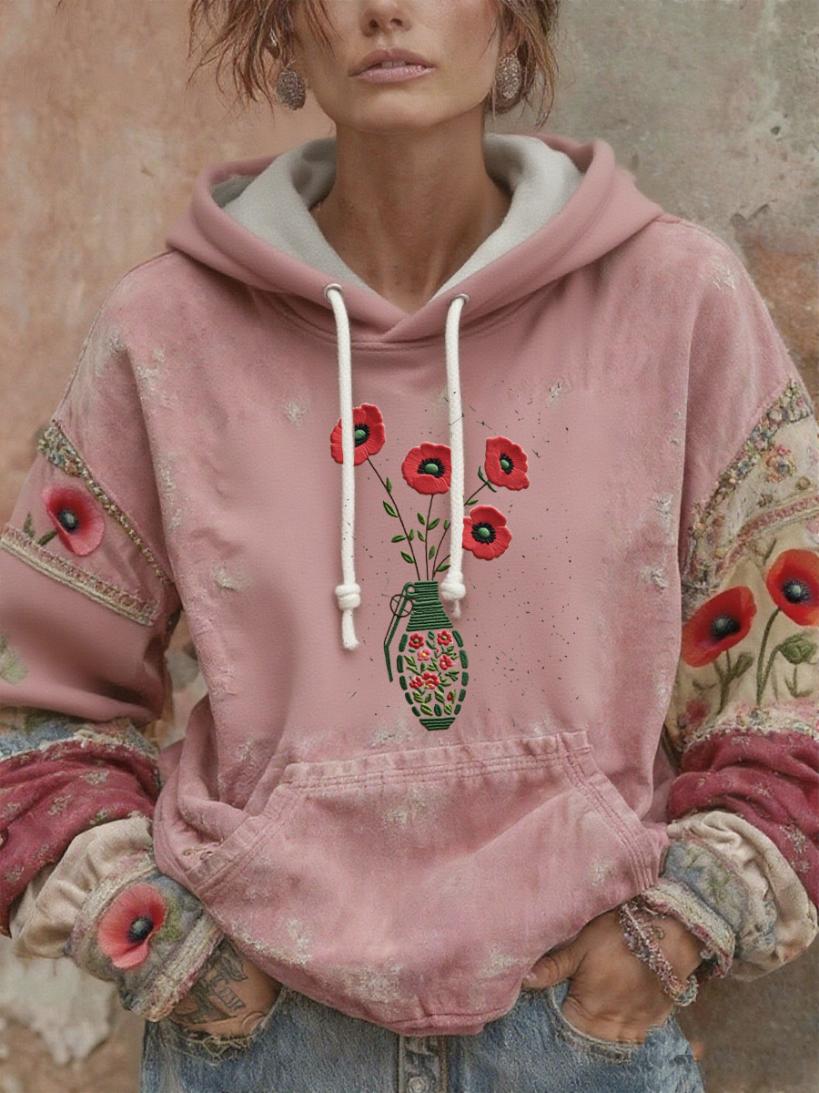 Women's British Remembrance Day poppy print hoodie