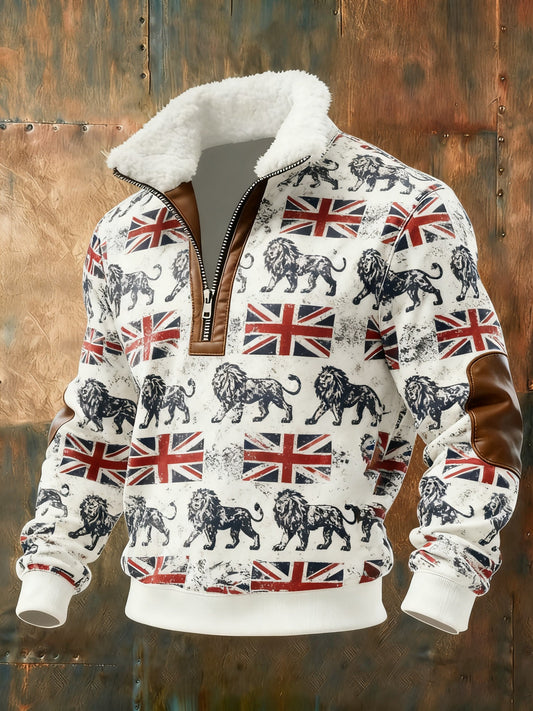 Men's Vintage England Flag Lion Printed Sweatshirt