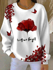 Women's Lest We Forget Printed  Ribbed Round-Neck Sweatshirt