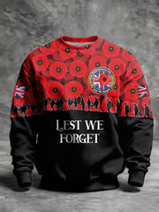 Men's Remembrance Day Lest We Forget Printed Crew Neck Sweatshirt