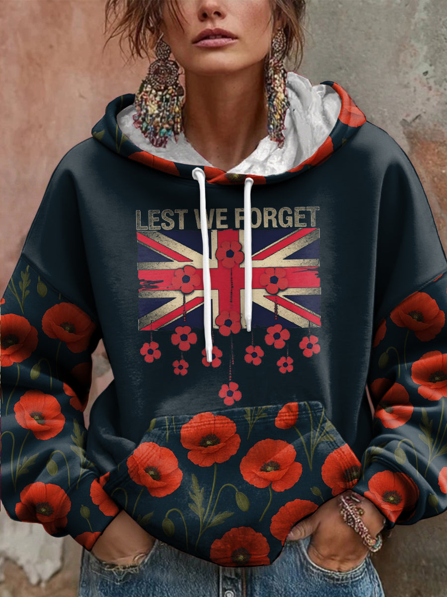 Women's Remembrance Day Poppy Floral Printed Hoodie