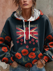 Women's Remembrance Day Poppy Floral Printed Hoodie