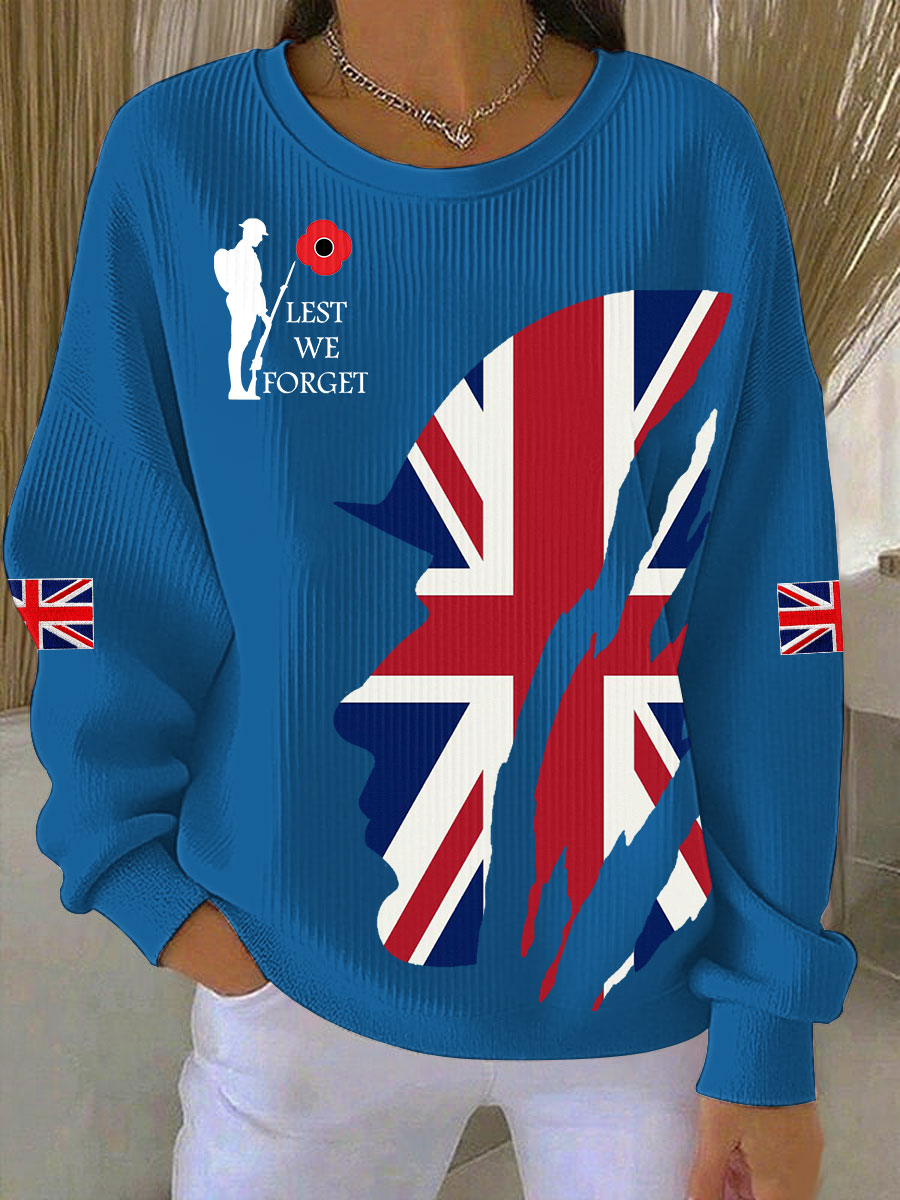 Women's Remembrance Day Lest We Forget Ribbed Round-Neck Sweatshirt-3
