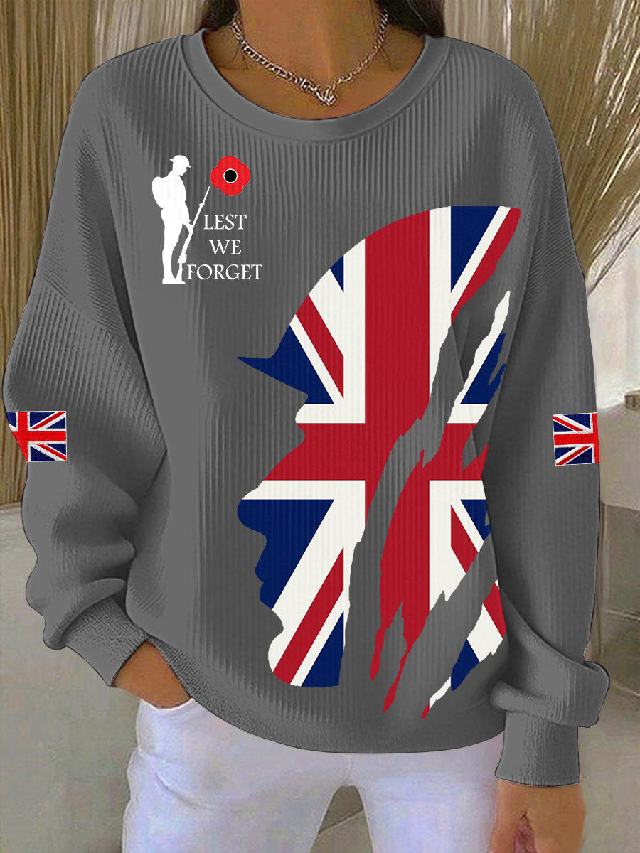 Women's Remembrance Day Lest We Forget Ribbed Round-Neck Sweatshirt-2