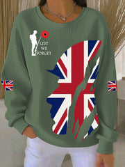 Women's Remembrance Day Lest We Forget Ribbed Round-Neck Sweatshirt-4