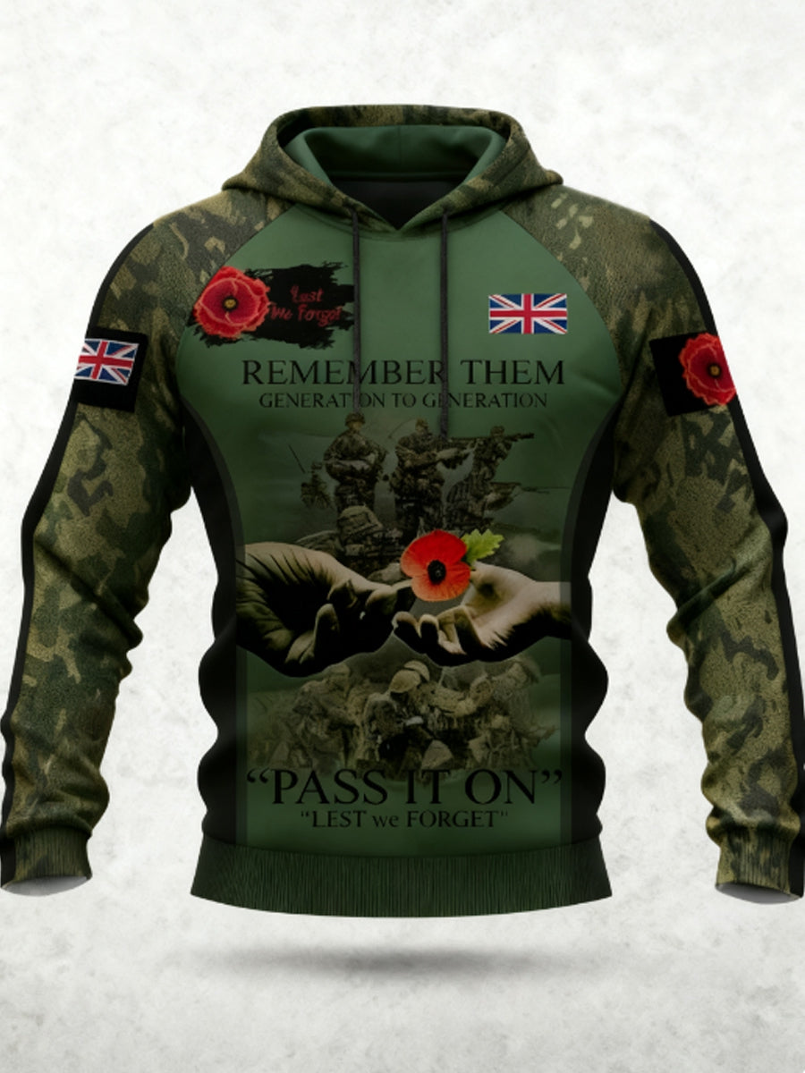 Men's 11th November Remembrance Day LEST WE'S FORGET Poppy Remembrance Hoodie-4