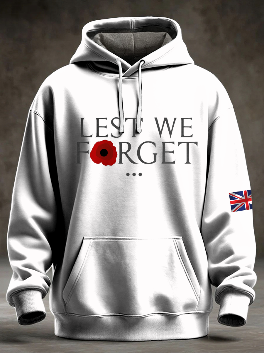 Men's Lest We Forget Printed Oversized Drop-Shoulder Hoodie with Pockets-2