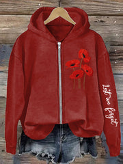 Women's Remembrance Day Poppy Floral Printed Hoodie Jacket-1