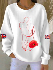 Women's Remembrance Day Lest We Forget Ribbed Round-Neck Sweatshirt-1