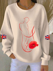 Women's Remembrance Day Lest We Forget Ribbed Round-Neck Sweatshirt-2