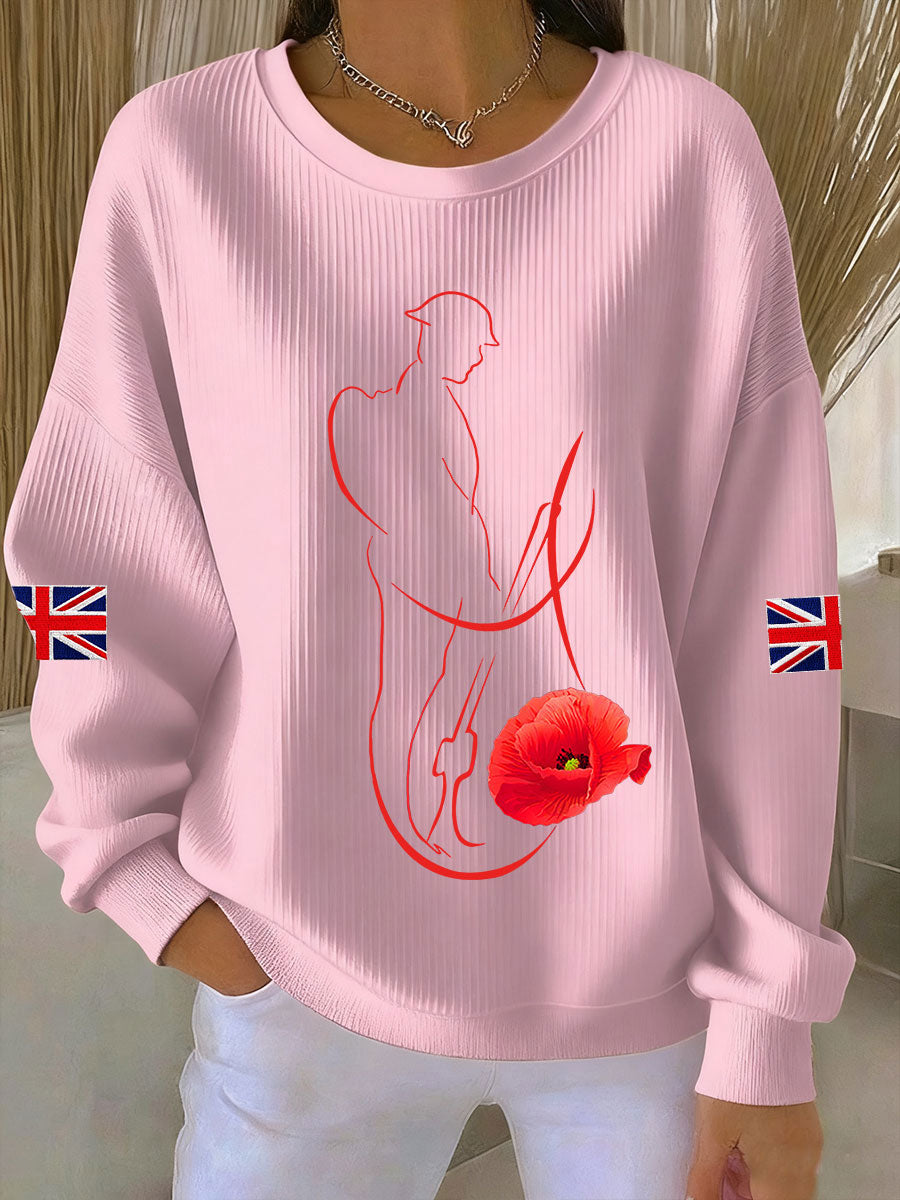 Women's Remembrance Day Lest We Forget Ribbed Round-Neck Sweatshirt-3