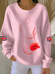 Women's Remembrance Day Lest We Forget Ribbed Round-Neck Sweatshirt-3