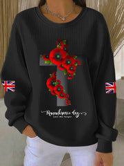Women's Remembrance Day Lest We Forget Cross Ribbed Round-Neck Sweatshirt-3