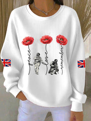 Women's Remembrance Day Lest We Forget Ribbed Round-Neck Sweatshirt-1