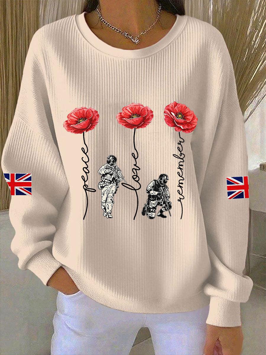 Women's Remembrance Day Lest We Forget Ribbed Round-Neck Sweatshirt-2