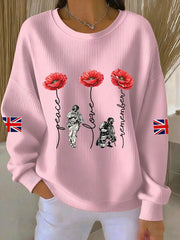 Women's Remembrance Day Lest We Forget Ribbed Round-Neck Sweatshirt-4