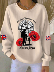 Women's Remembrance Day Lest We Forget Ribbed Round-Neck Sweatshirt-1