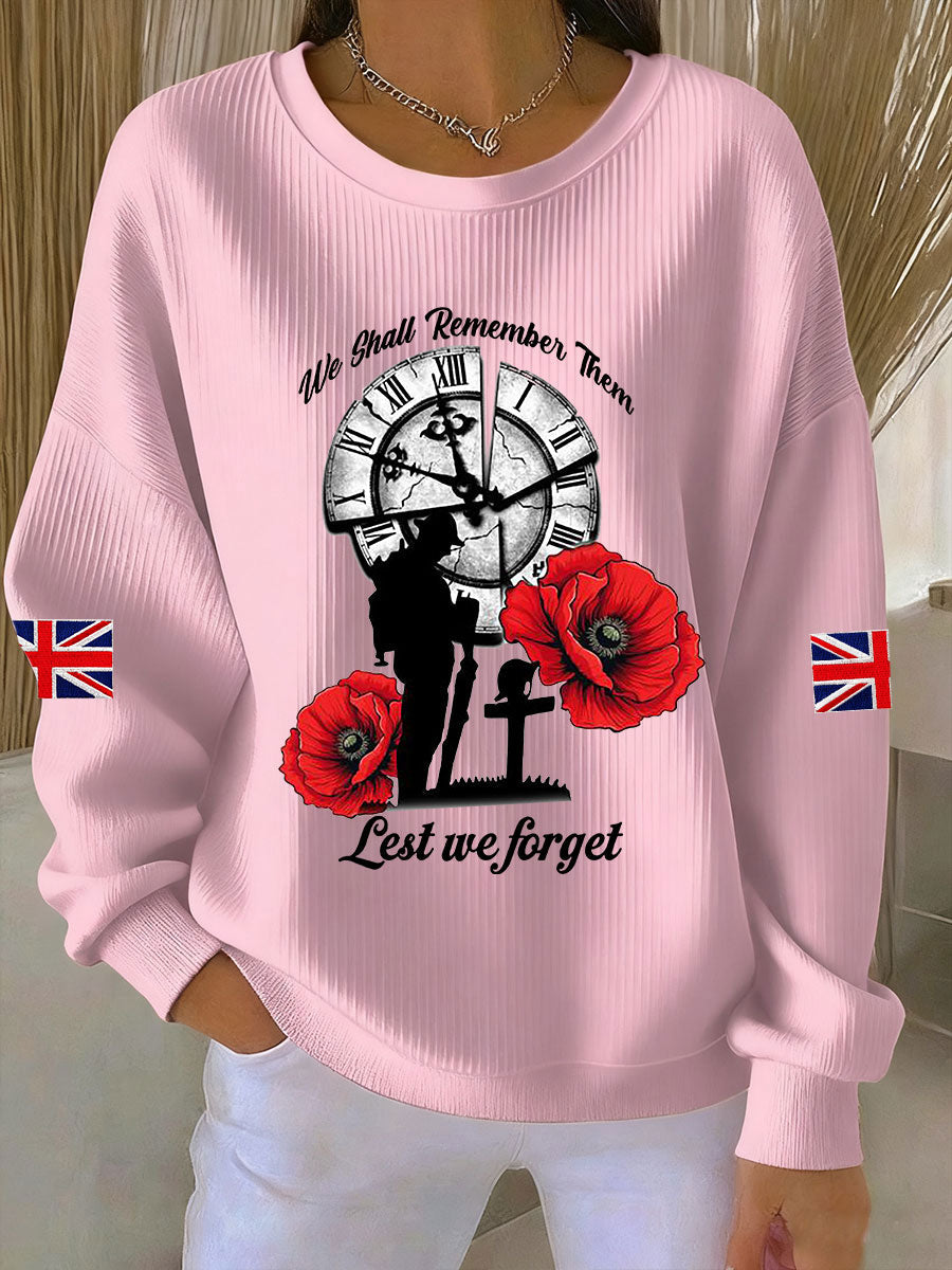 Women's Remembrance Day Lest We Forget Ribbed Round-Neck Sweatshirt-2