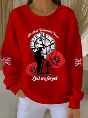Women's Remembrance Day Lest We Forget Ribbed Round-Neck Sweatshirt-3