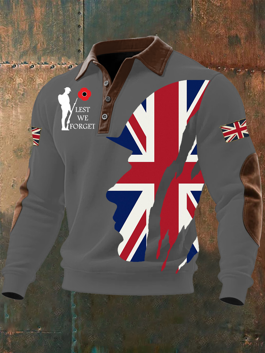 Men's Remembrance Day Lest We Forget Buttoned Top-1
