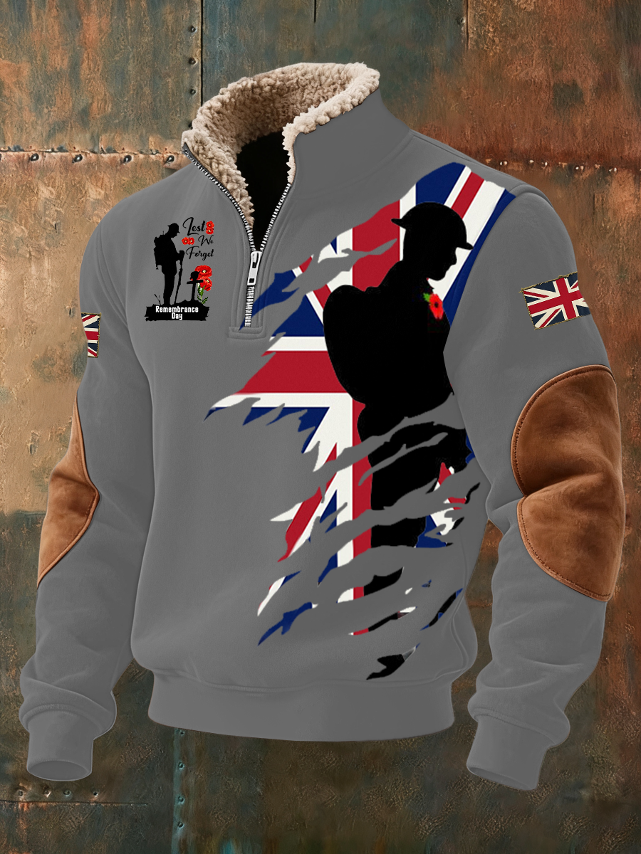 Men's Remembrance Day Lest We Forget  Baggy Zip-up Hoodie-1