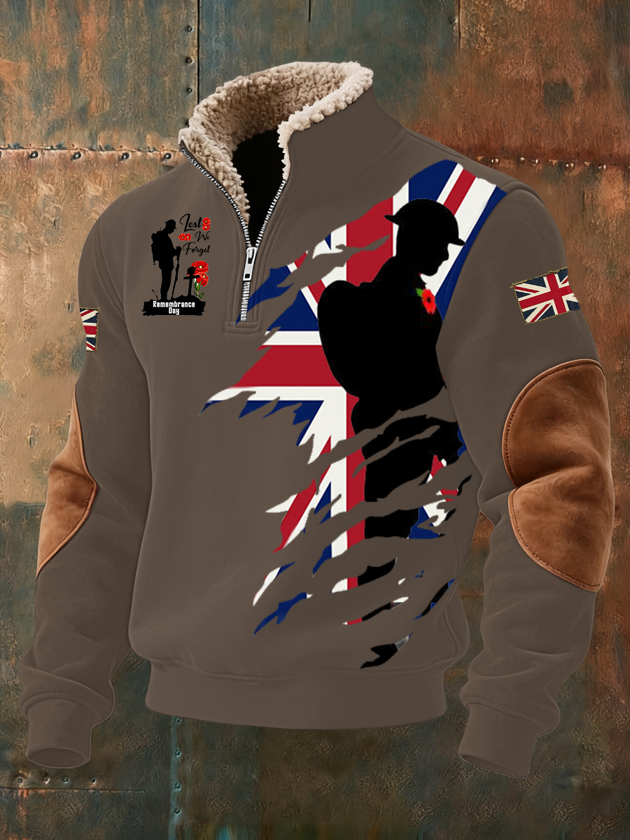 Men's Remembrance Day Lest We Forget  Baggy Zip-up Hoodie-3