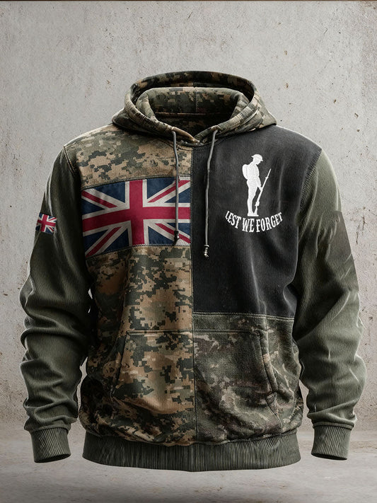 Men's Remembrance Day Lest We Forget Camouflage Oversized Drop-Shoulder Hoodie With Pockets