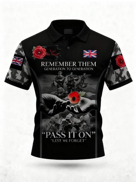 Men's 1th November Remembrance Day LEST WE'S FORGET Poppy Remembrance polo shirt