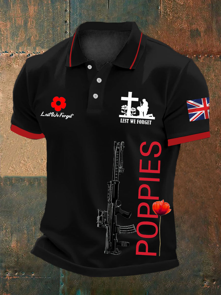 Men's British SA80 and poppies print polo shirt-1