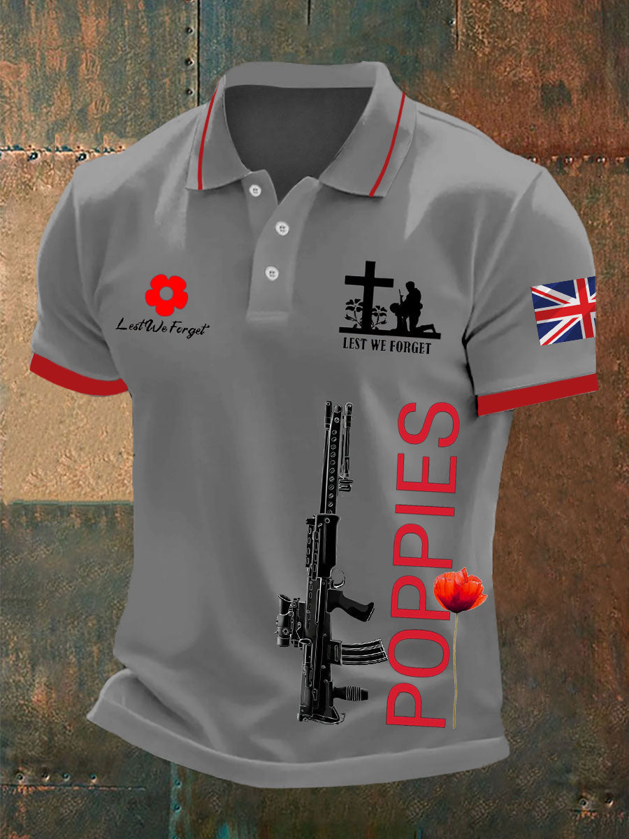 Men's British SA80 and poppies print polo shirt-2