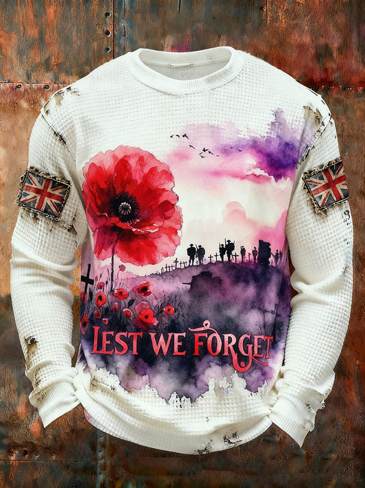 Men's Remembrance Day Lest We Forget Printed Waffle Long Sleeve T-Shirt