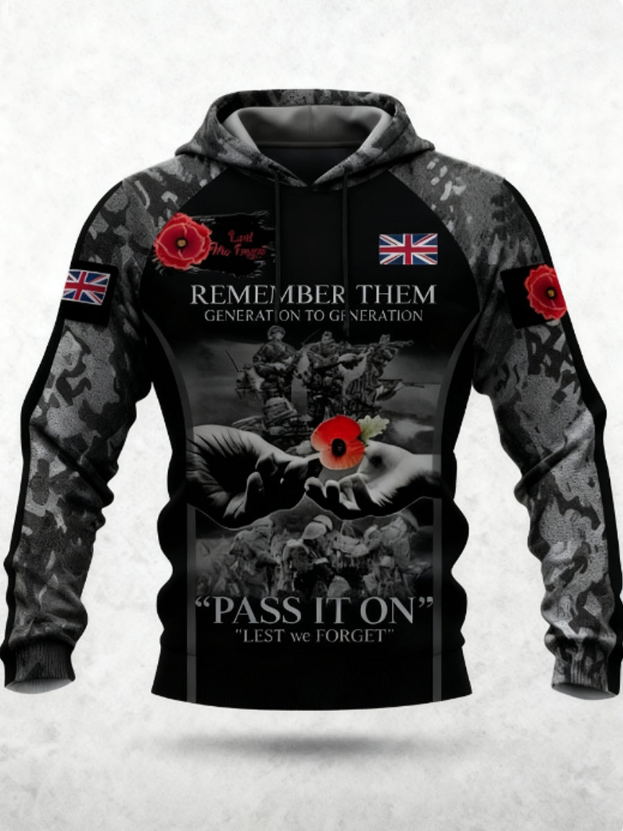 Men's 11th November Remembrance Day LEST WE'S FORGET Poppy Remembrance Hoodie-1