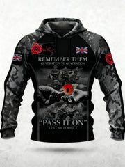 Men's 11th November Remembrance Day LEST WE'S FORGET Poppy Remembrance Hoodie-1