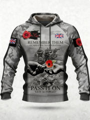 Men's 11th November Remembrance Day LEST WE'S FORGET Poppy Remembrance Hoodie-2