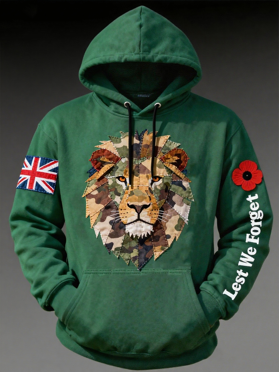 Men's British Lion Lest We Forget Oversized Drop-Shoulder Hoodie with Pockets-1