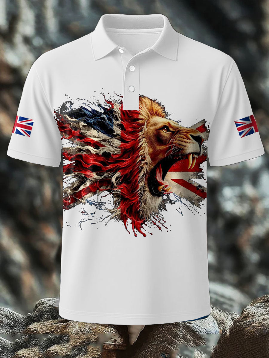 Men's UK Flag Lion Printed Casual Tops-1