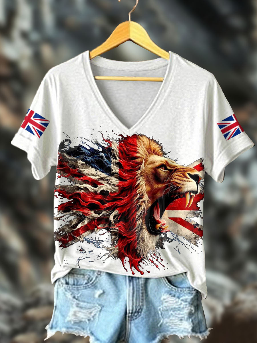 Women's UK Flag Lion Printed T-shirt-1