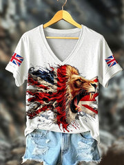 Women's UK Flag Lion Printed T-shirt-1