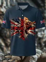 Men's UK Flag Lion Printed Casual Tops-3